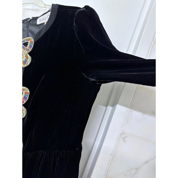 Saloni Camille Rainbow Crystal Bow Liquid Velvet Mini Dress Black US 10 - Picture 15 of 16